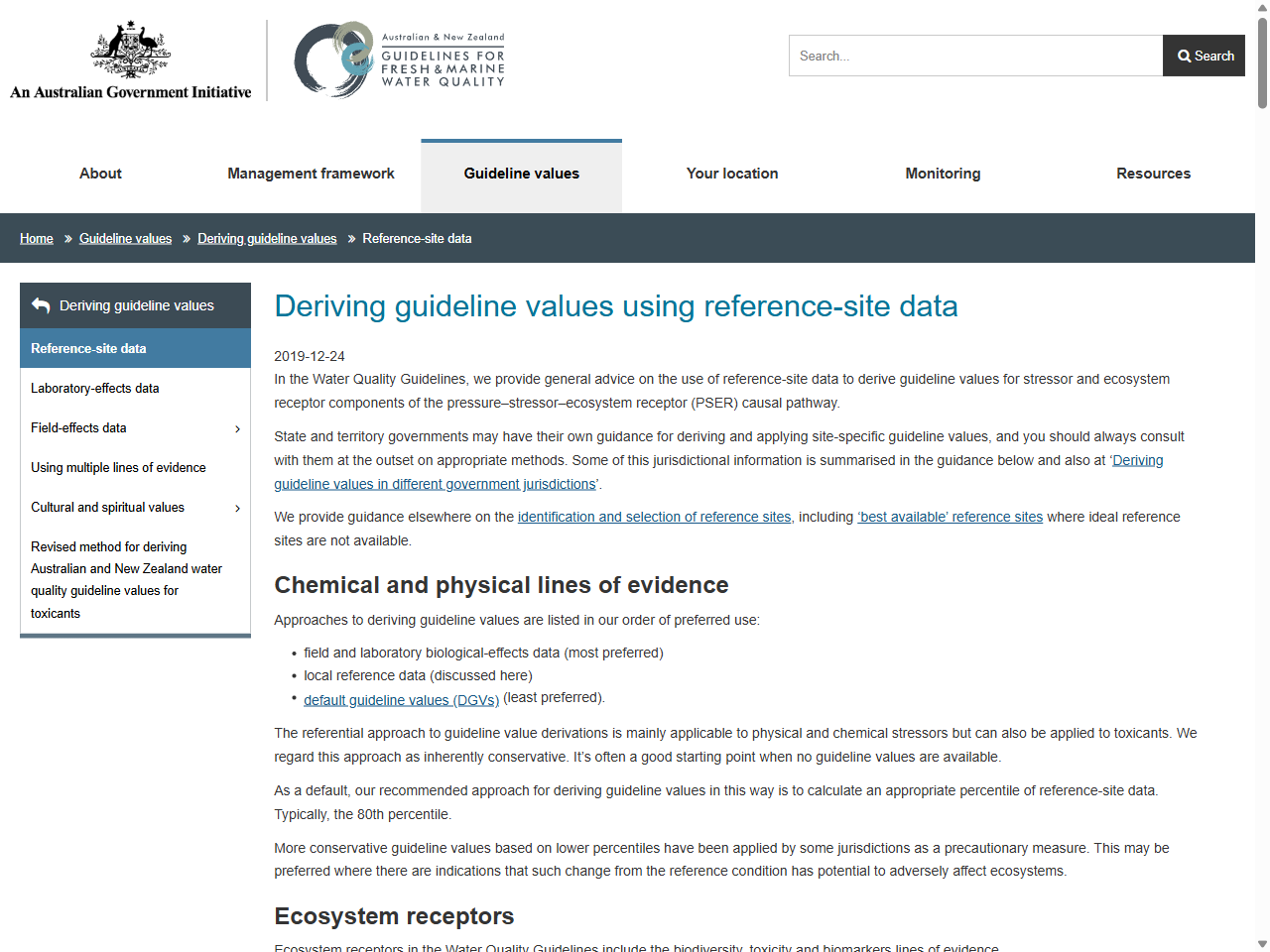 Preview of Deriving guideline values using reference-site data - Water Quality Australia, accessed August 12, 2025