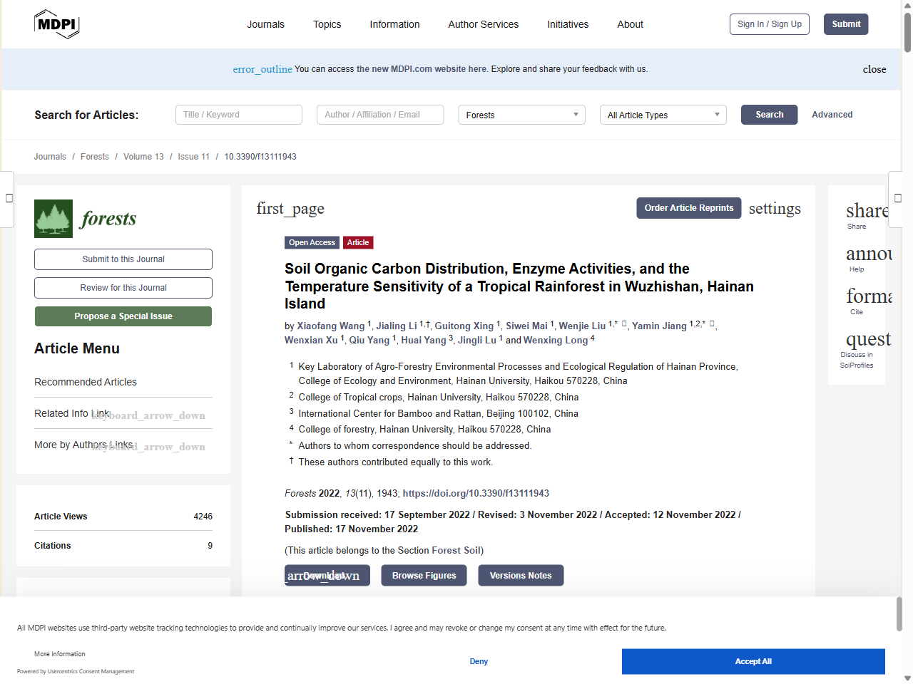 Preview of Soil carbon distribution and its temperature sensitivity in tropical forests with different forest types