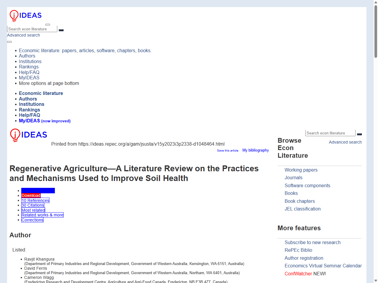 Preview of Regenerative Agriculture A Literature Review on the Practices and Mechanisms Used to Improve Soil Health - IDEAS/RePEc