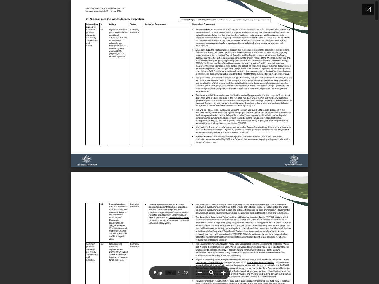 Preview of July 2019 to June 2020 - Reef 2050 Water Quality Improvement Plan Action Report, accessed August 1, 2025