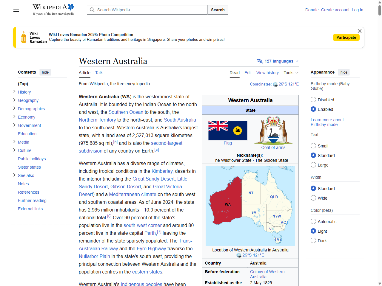 Preview of Western Australia - Wikipedia, accessed July 28, 2025