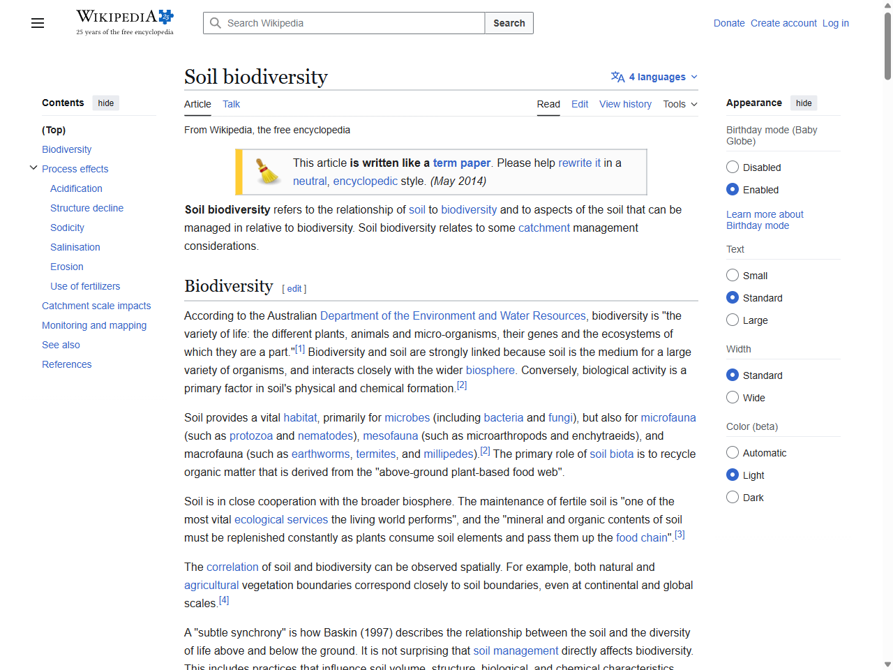 Preview of Soil biodiversity - Wikipedia