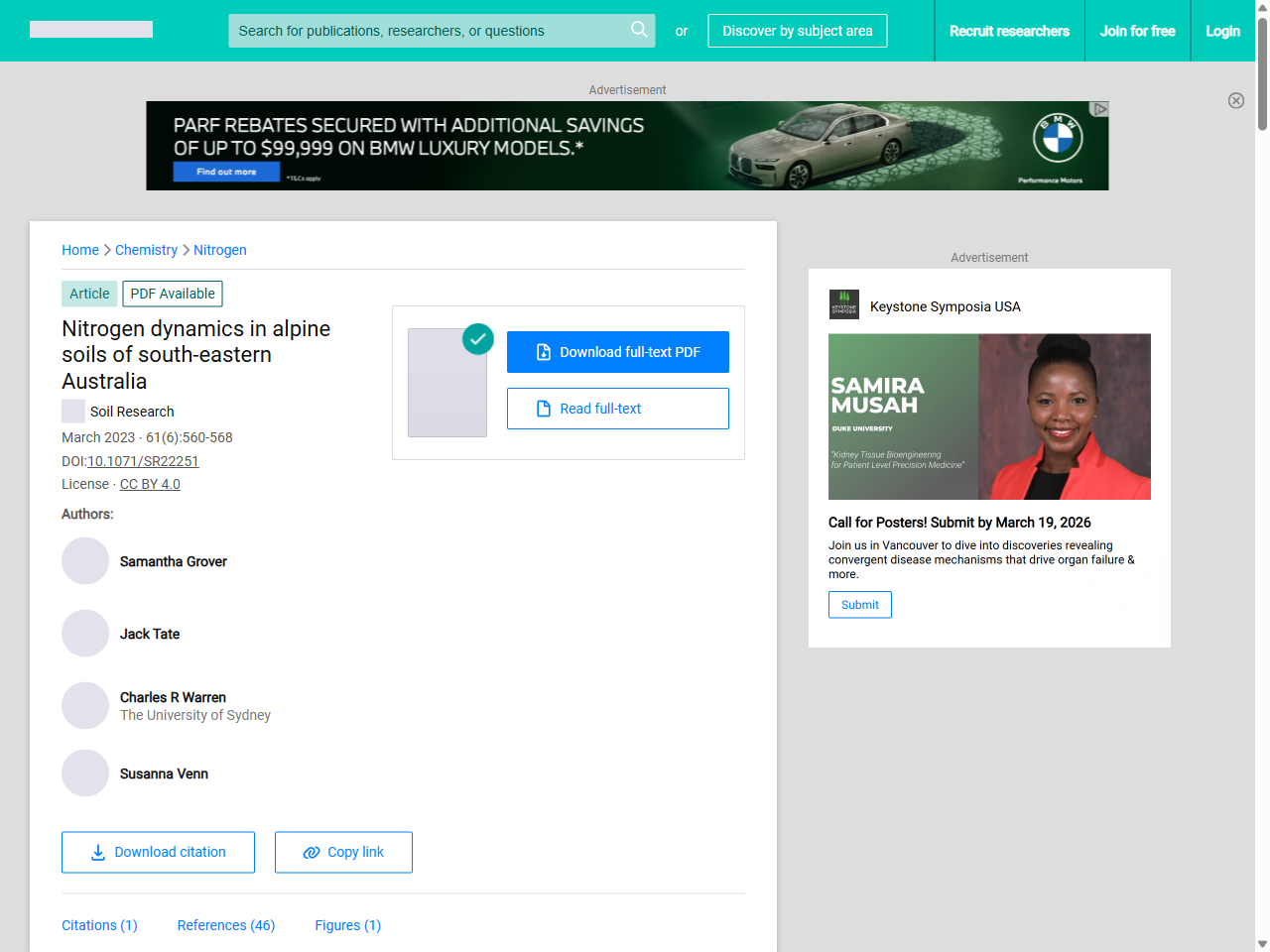 Preview of (PDF) Nitrogen dynamics in alpine soils of south-eastern Australia, accessed on May 31, 2025