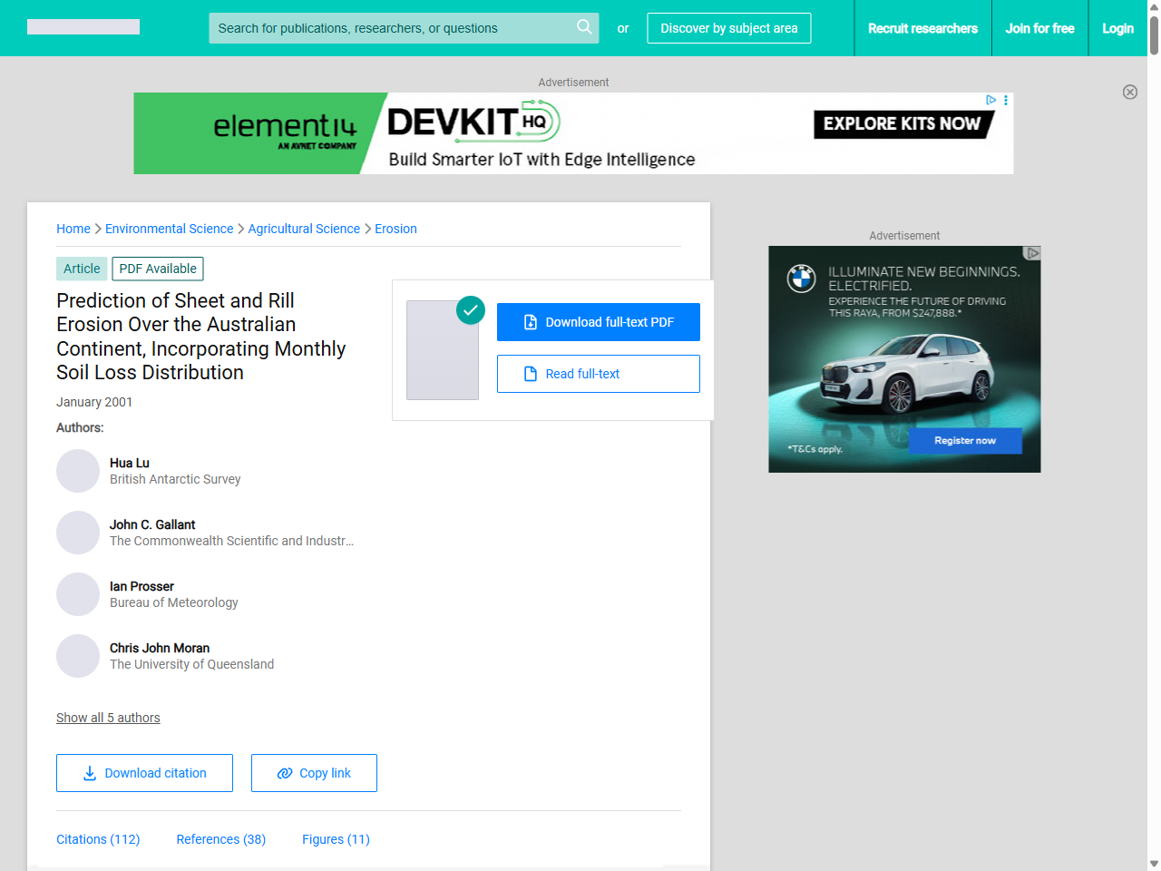Preview of (PDF) Prediction of Sheet and Rill Erosion Over the Australian Continent, Incorporating Monthly Soil Loss Distribution - ResearchGate, accessed May 11, 2025,