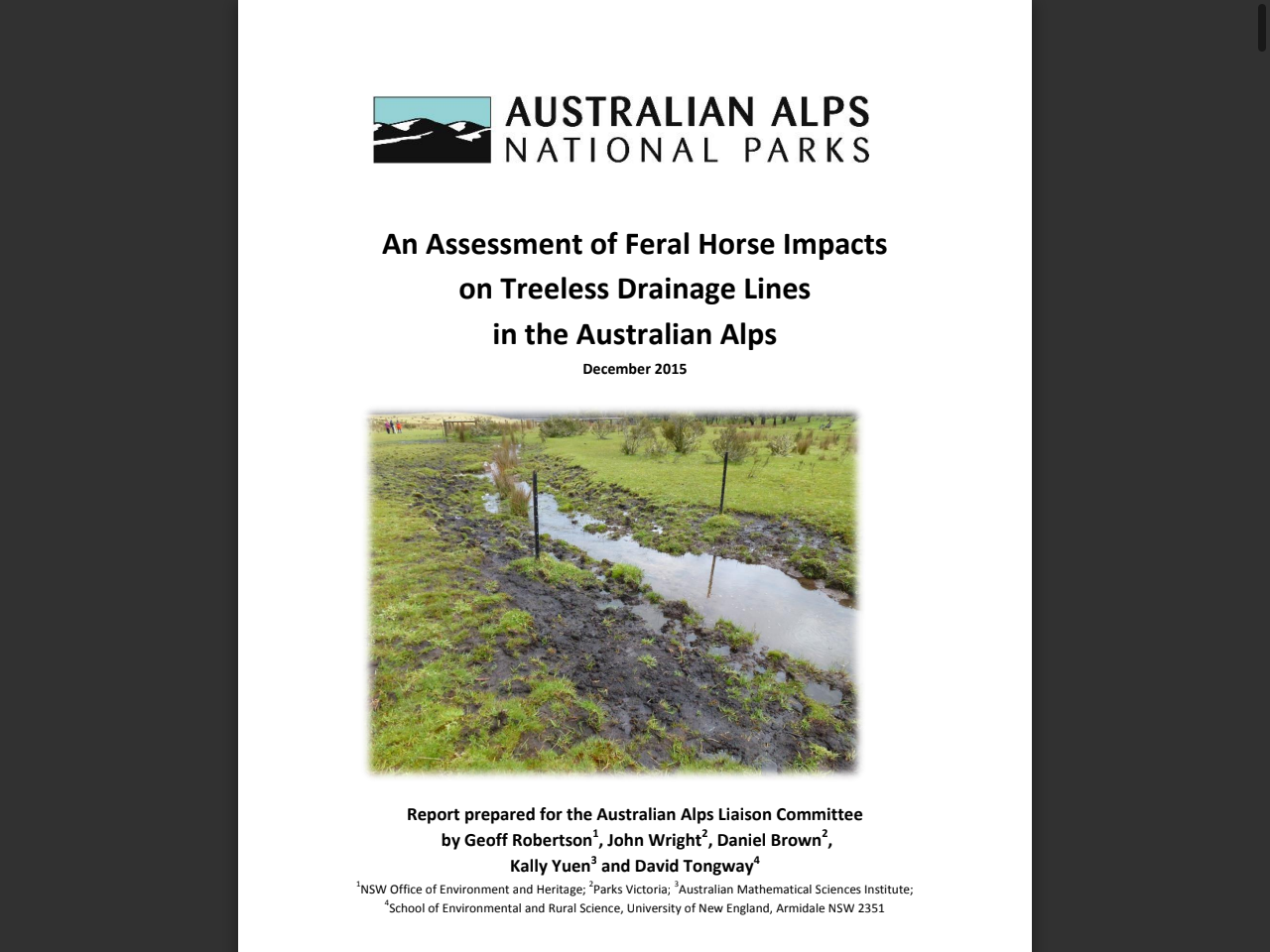 Preview of An Assessment of Feral Horse Impacts on Treeless Drainage Lines in the Australian Alps - December 2015, accessed August 17, 2025,