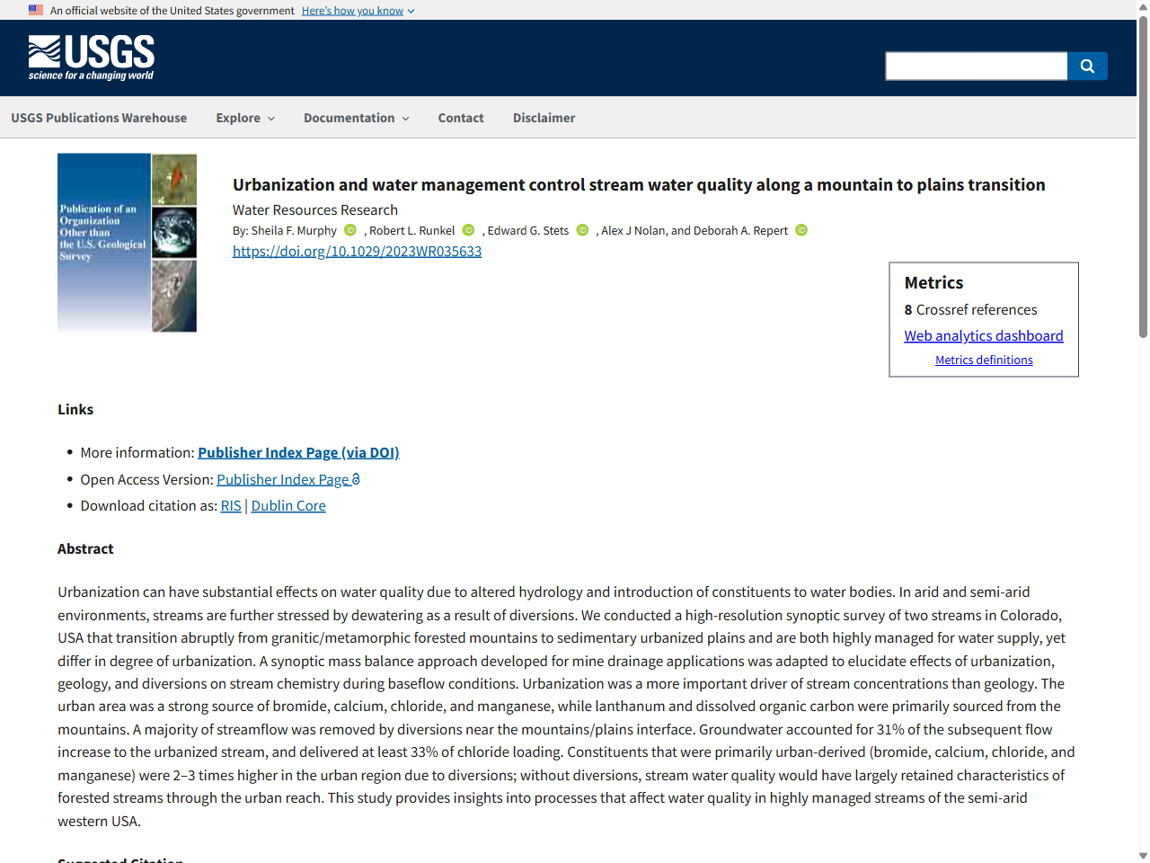 Preview of Urbanization and water management control stream water quality along a mountain to plains transition - USGS Publications Warehouse, accessed August 1, 2025