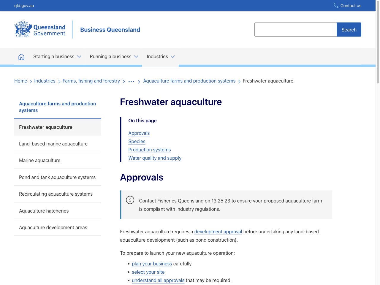 Preview of Freshwater aquaculture | Business Queensland, accessed August 1, 2025
