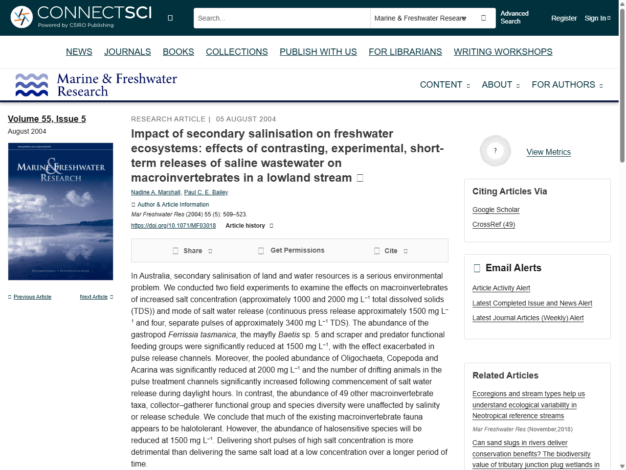 Preview of Effects of salinity on stream ecosystems: improving models for macroinvertebrates - CSIRO Research Publications Repository, accessed July 21, 2025