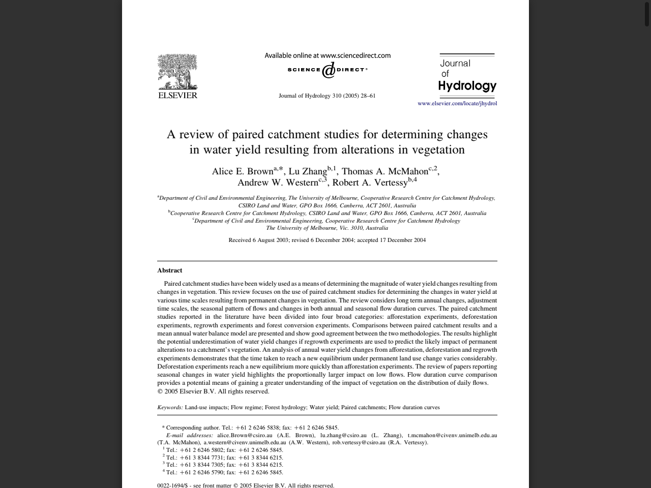 Preview of A review of paired catchment studies for determining changes in water yield resulting from alterations in vegetation - lerf/esalq/usp