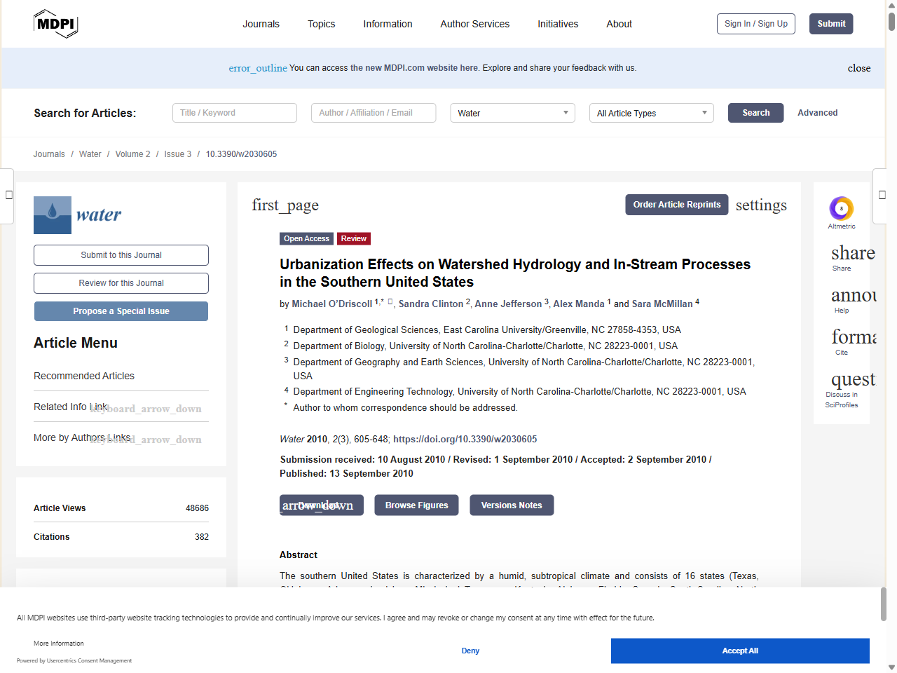 Preview of Urbanization Effects on Watershed Hydrology and In-Stream Processes in the Southern United States - MDPI