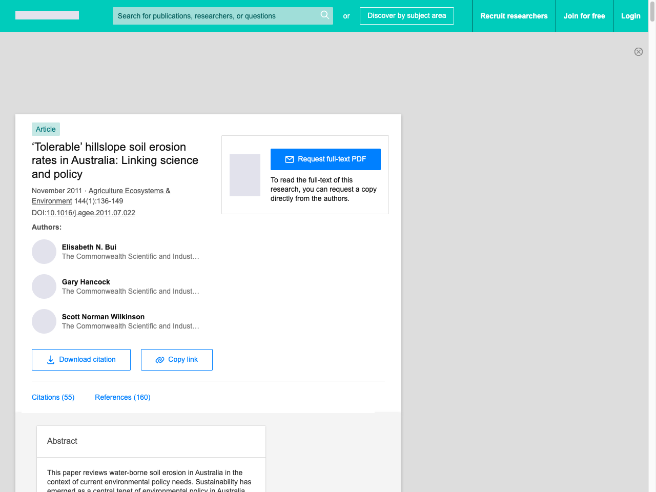 Preview of 'Tolerable' hillslope soil erosion rates in Australia: Linking science and policy | Request PDF, accessed August 3, 2025, 