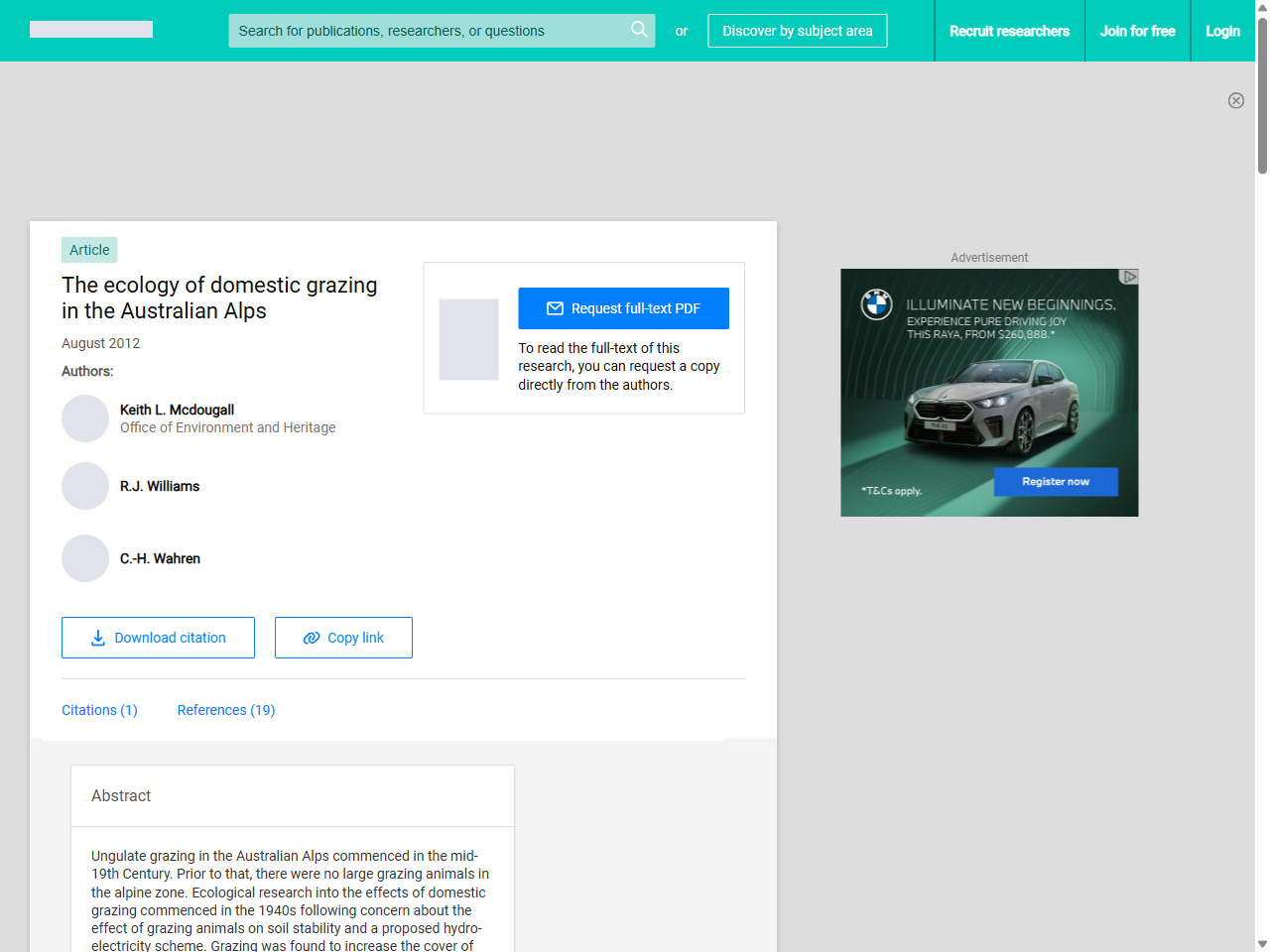 Preview of The ecology of domestic grazing in the Australian Alps | Request PDF - ResearchGate