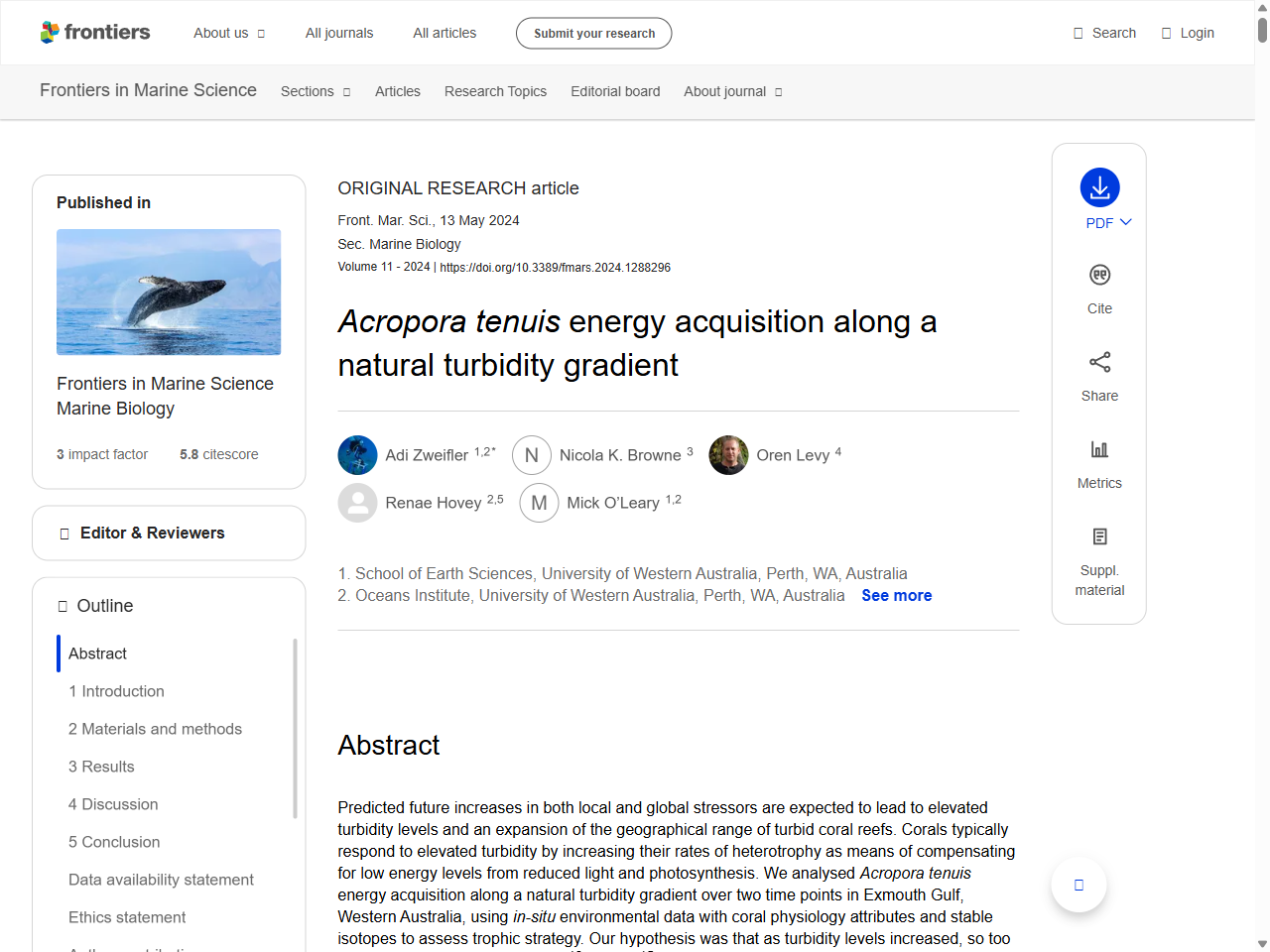 Preview of Acropora tenuis energy acquisition along a natural turbidity gradient - Frontiers, accessed August 1, 2025, 