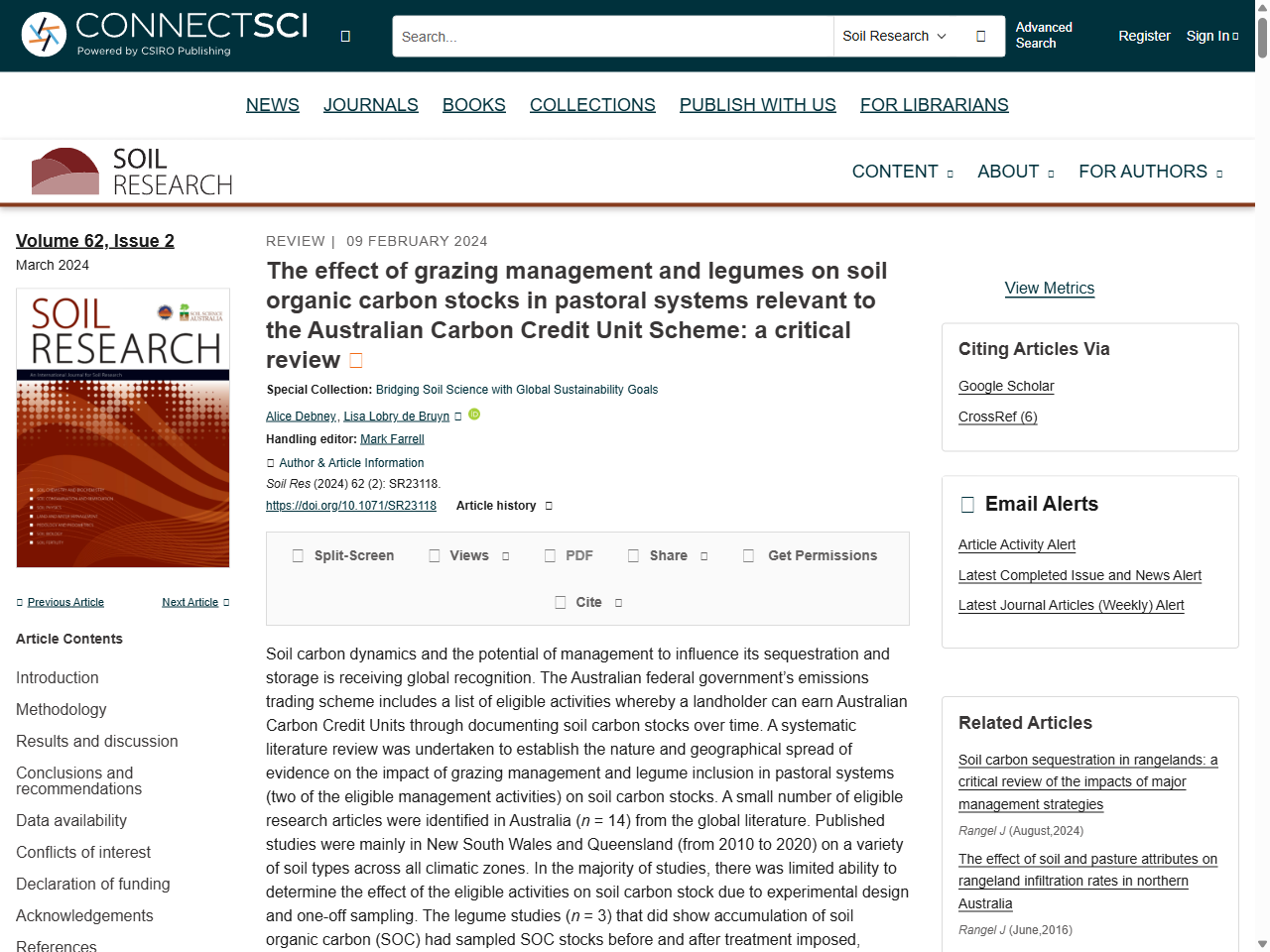 Preview of The effect of grazing management and legumes on soil organic carbon stocks in pastoral systems relevant to the Australian Carbon - CSIRO Publishing, accessed August 11, 2025