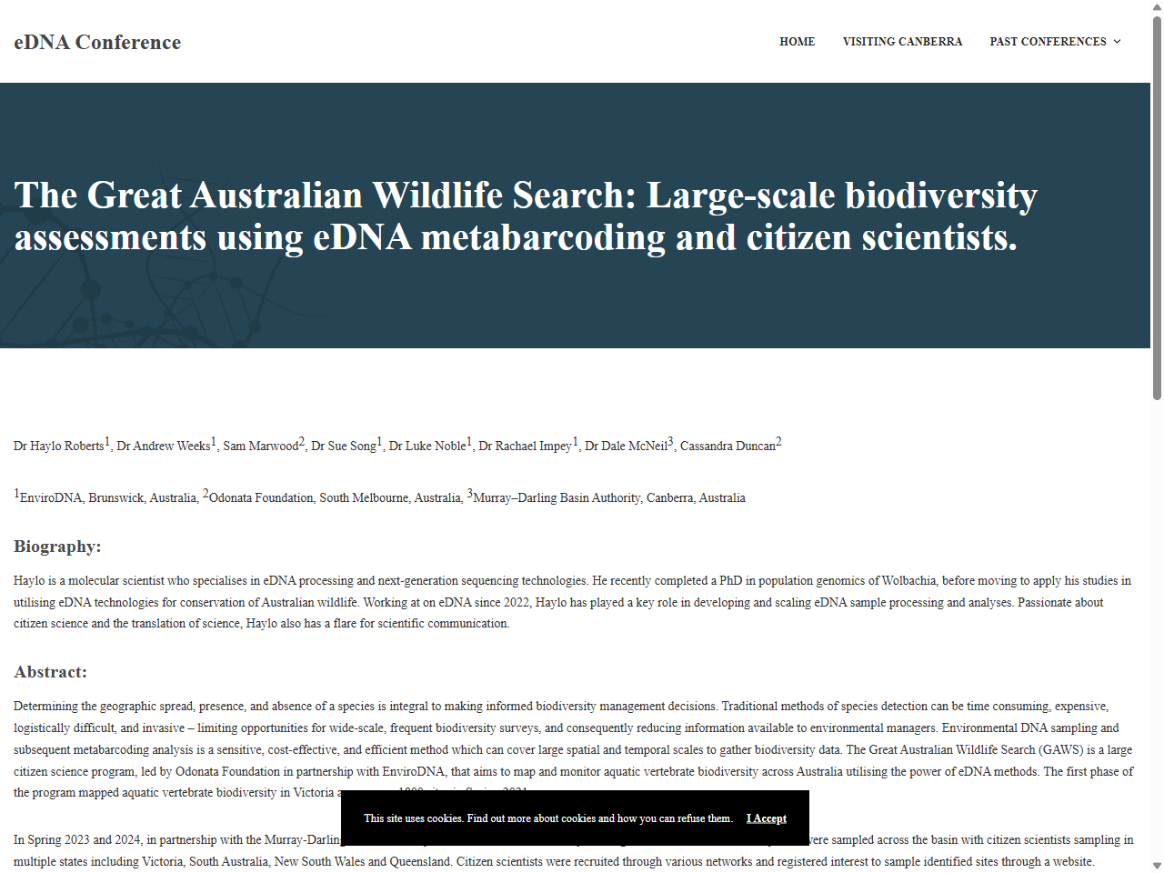 Preview of The Great Australian Wildlife Search: Large-scale biodiversity assessments using eDNA metabarcoding and citizen scientists., accessed August 12, 2025