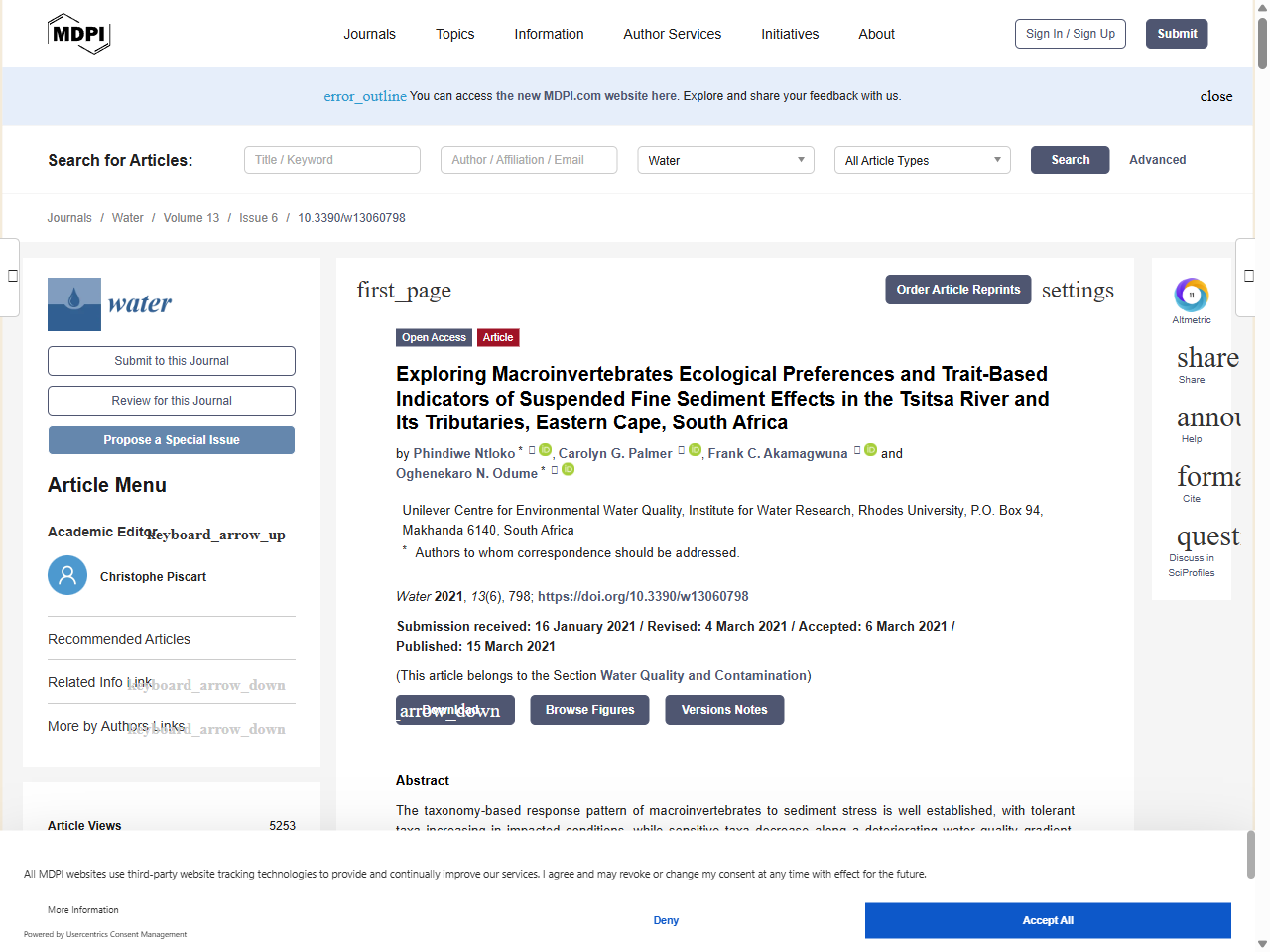 Preview of Exploring Macroinvertebrates Ecological Preferences and Trait-Based Indicators of Suspended Fine Sediment Effects in the Tsitsa River and Its Tributaries, Eastern Cape, South Africa - MDPI, accessed July 21, 2025, 