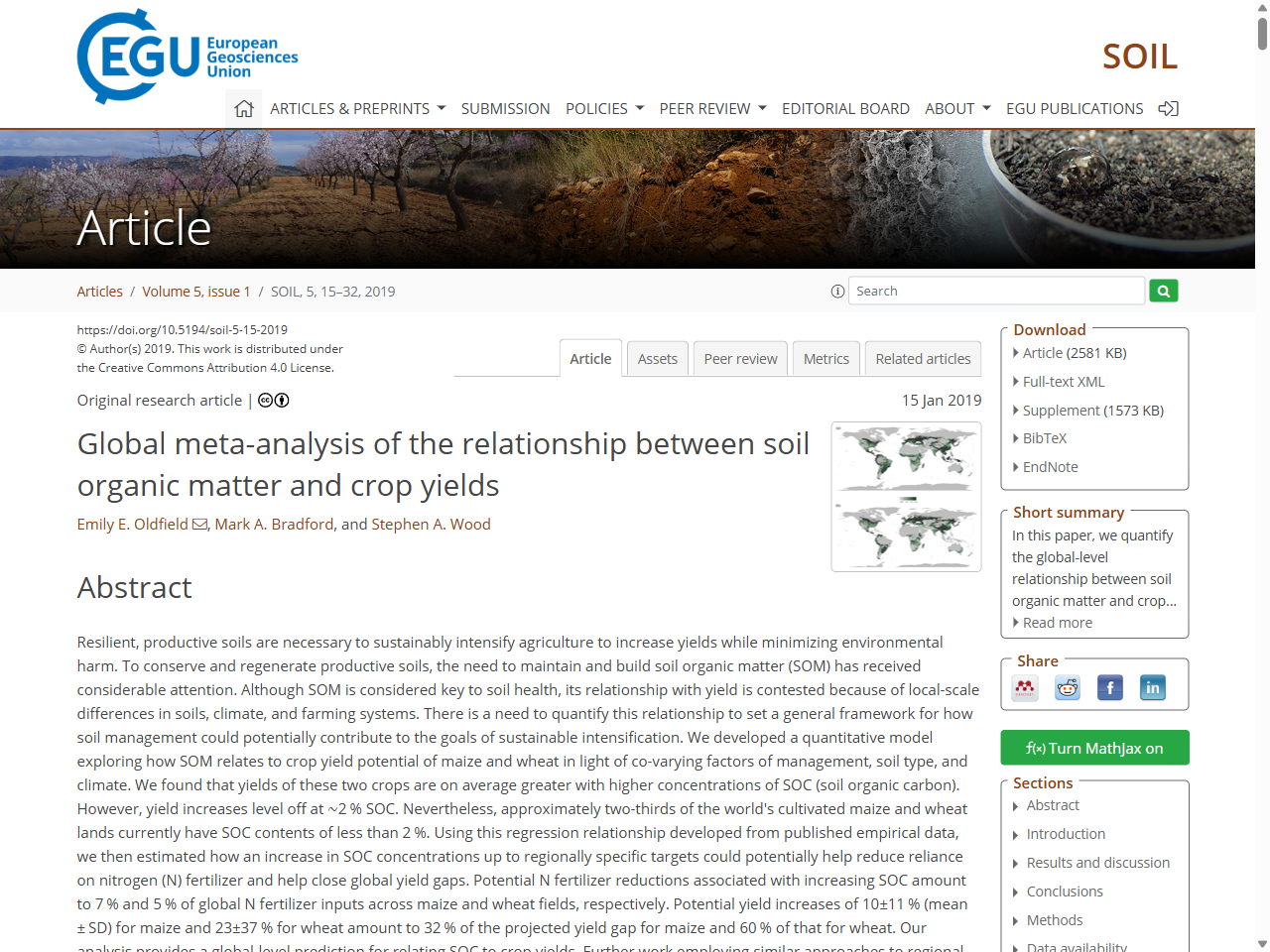 Preview of Global meta-analysis of the relationship between soil organic matter and crop yields