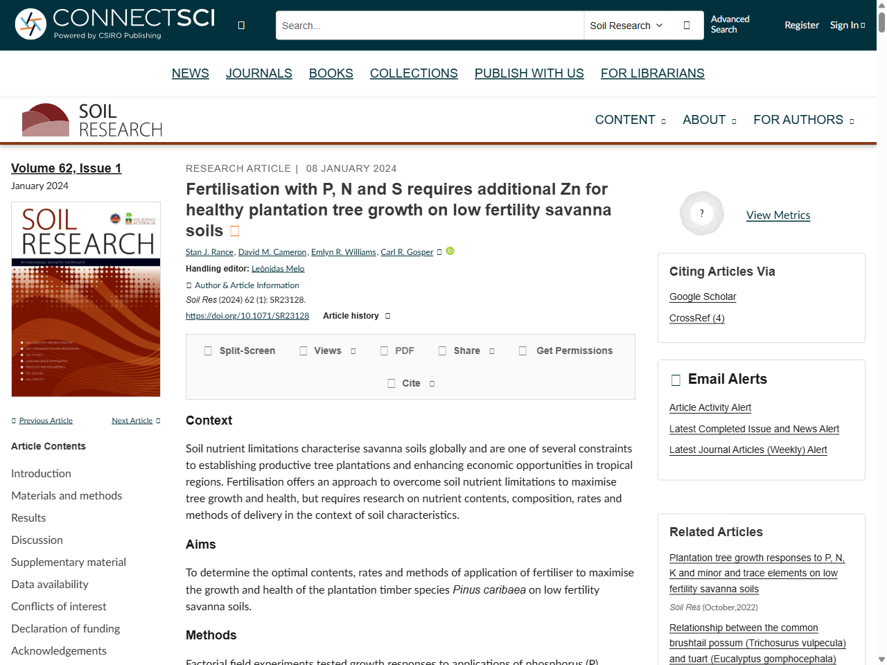Preview of Rance, S.J., et al. (2024). Nutrient limitations to plantation tree growth on three contrasting low fertility soils in the Northern Territory, Australia. Soil Research, SR23128.