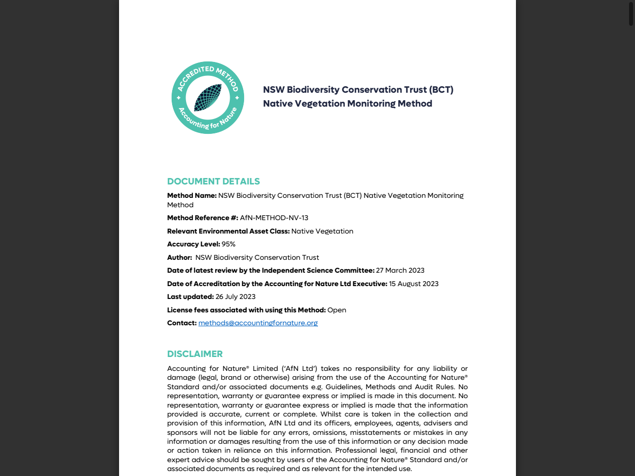 Preview of A new Vegetation Integrity metric for trading losses and gains in terrestrial biodiversity value