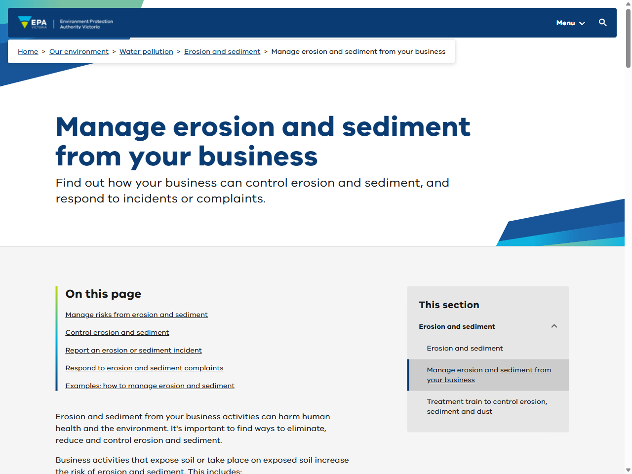 Preview of Manage erosion and sediment from your business - EPA Victoria, accessed July 13, 2025,
