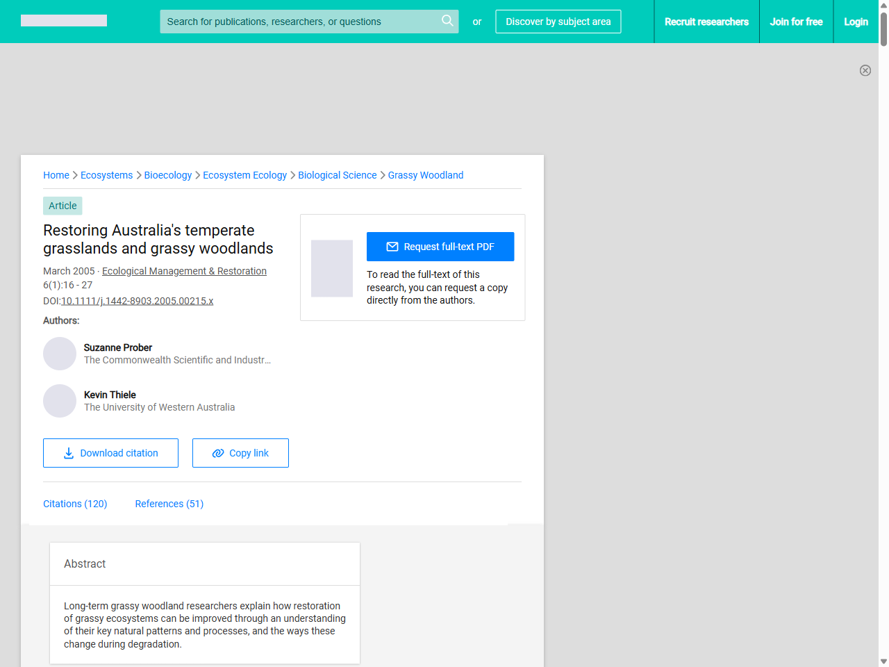 Preview of Restoring Australia's temperate grasslands and grassy woodlands | Request PDF - ResearchGate, accessed August 12, 2025, 