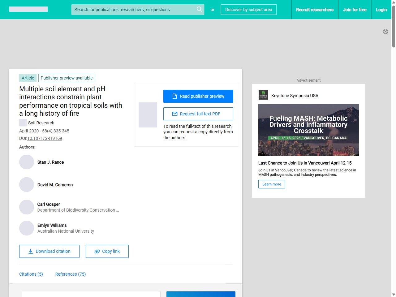 Preview of Multiple soil element and pH interactions constrain plant performance on tropical soils with a long history of fire | Request PDF - ResearchGate, accessed May 20, 2025