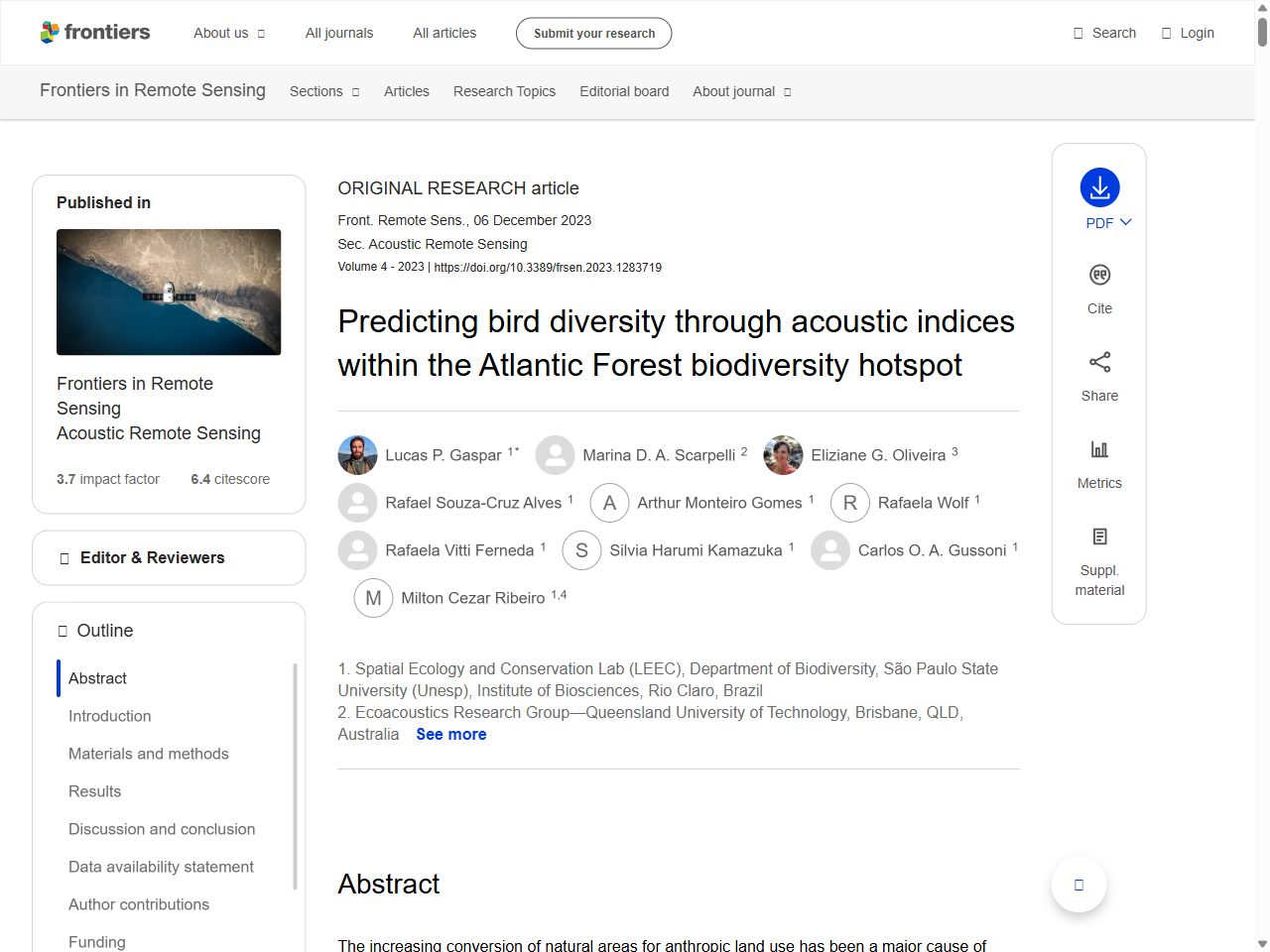 Preview of Predicting bird diversity through acoustic indices within the Atlantic Forest biodiversity hotspot - Frontiers
