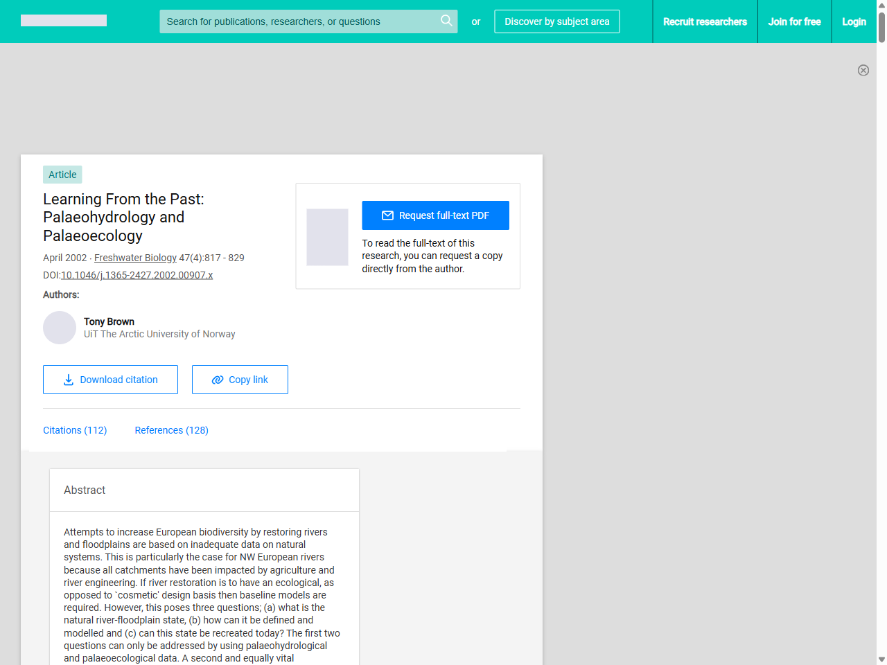 Preview of Learning From the Past: Palaeohydrology and Palaeoecology | Request PDF - ResearchGate