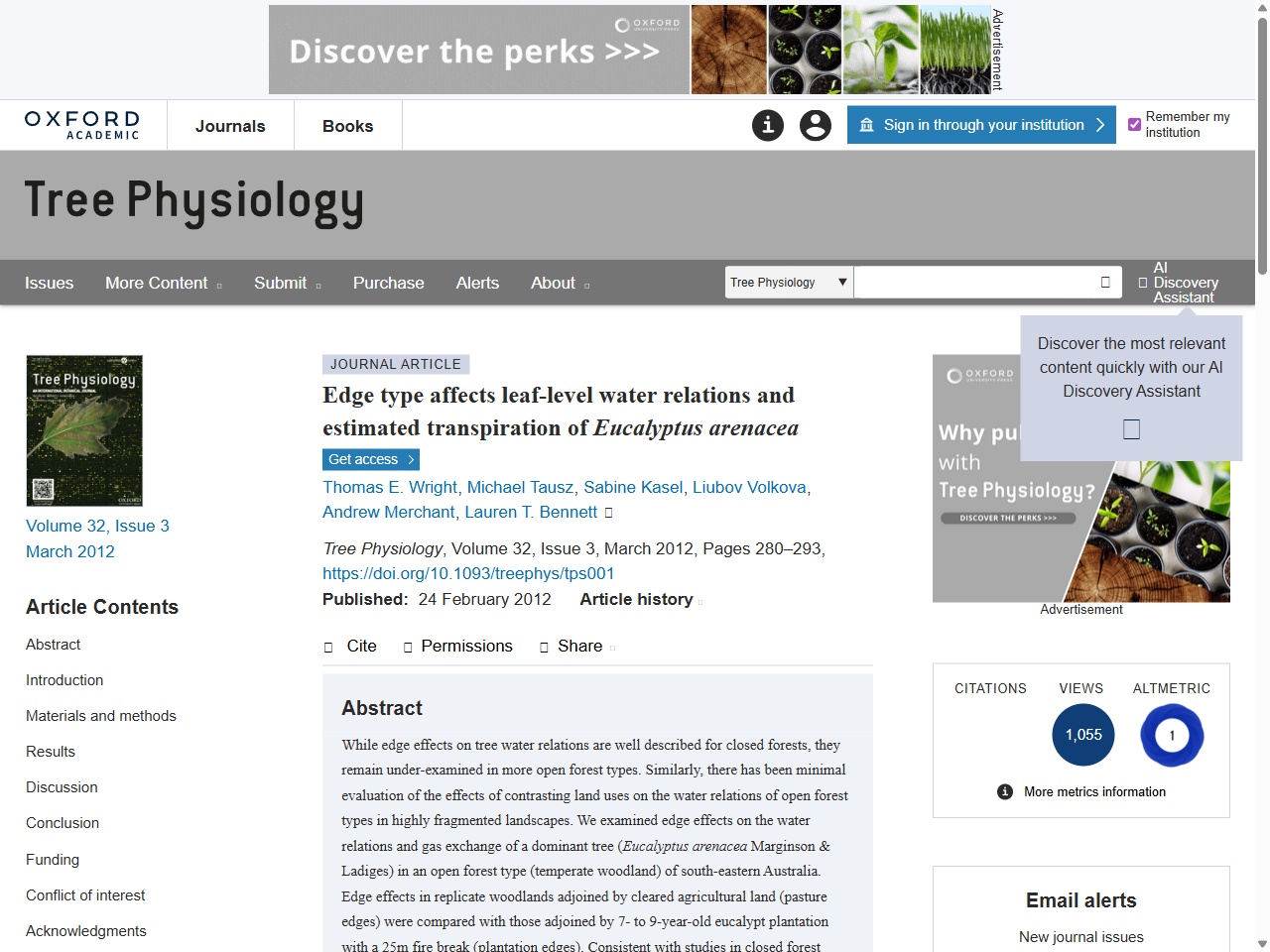 Preview of Edge type affects leaf-level water relations and estimated transpiration of Eucalyptus arenacea - Oxford Academic, accessed May 15, 2025,
