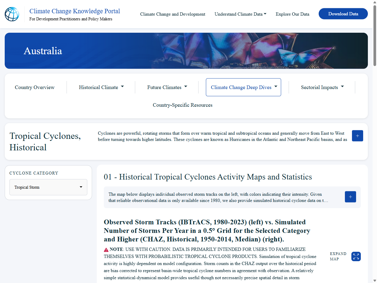 Preview of Australia - Tropical Cyclones - Historical - World Bank Climate Change Knowledge Portal, accessed August 3, 2025