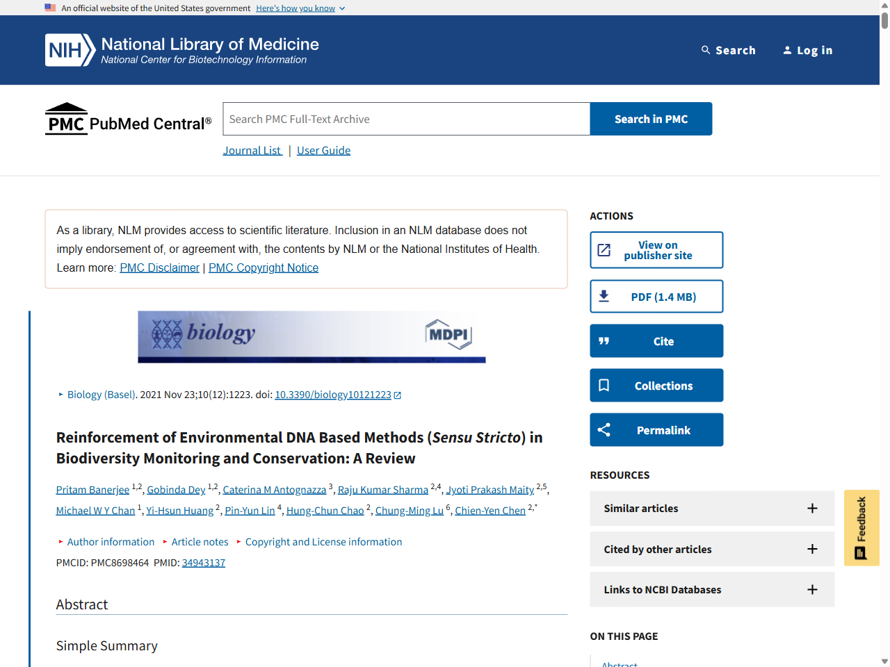 Preview of Reinforcement of Environmental DNA Based Methods (Sensu Stricto) in Biodiversity Monitoring and Conservation: A Review