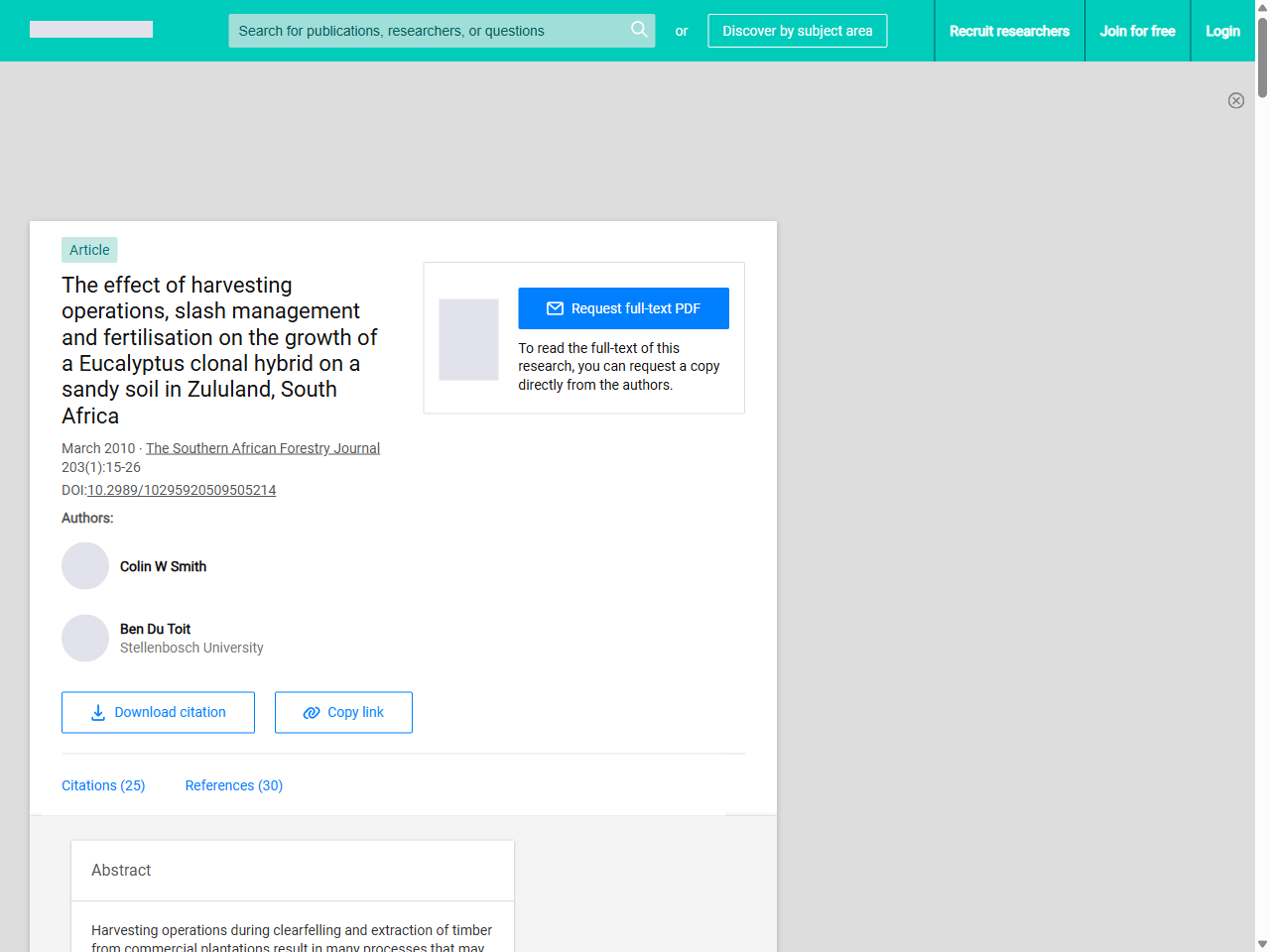 Preview of The effect of harvesting operations, slash management and fertilisation on the growth of a Eucalyptus clonal hybrid on a sandy soil in Zululand, South Africa | Request PDF - ResearchGate, accessed August 9, 2025, 