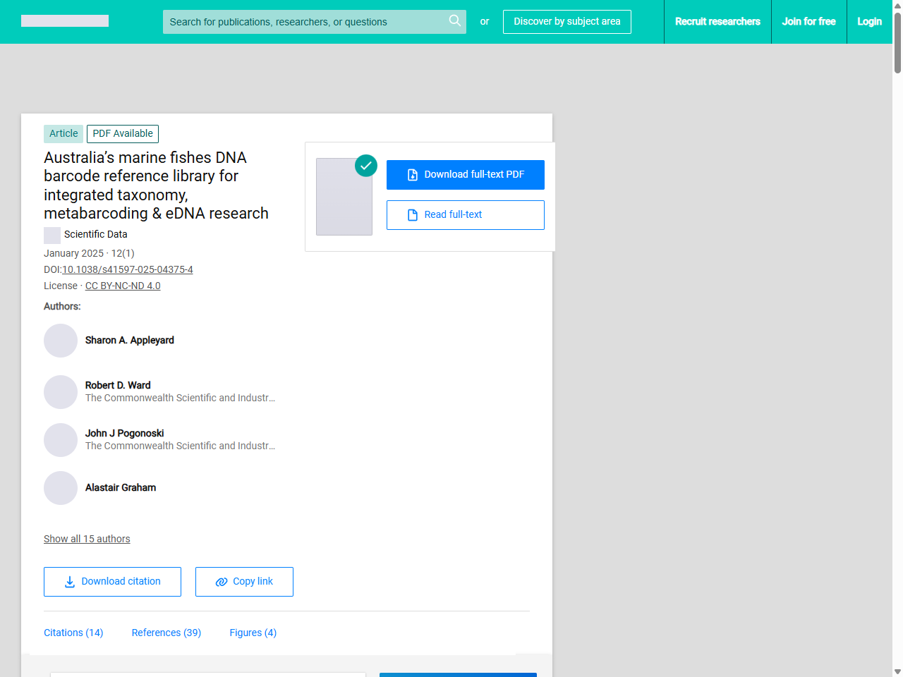 Preview of A Confidence Scoring Procedure for eDNA Metabarcoding Records and Its Application to a Global Marine Fish Dataset - ResearchGate, accessed on May 23, 2025
