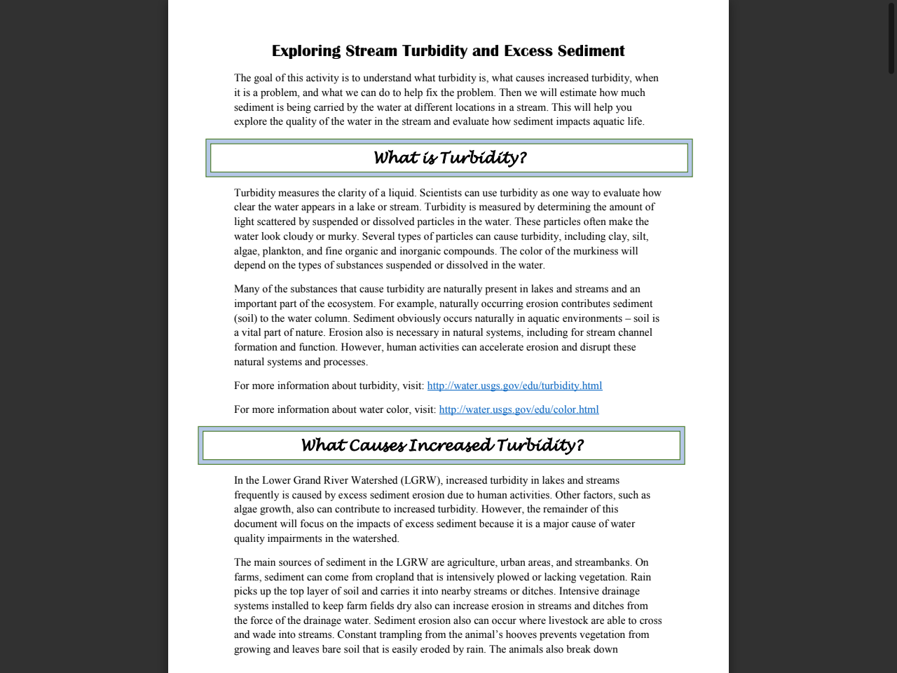 Preview of Exploring Stream Turbidity and Excess Sediment - Grand Valley State University, accessed July 30, 2025, 