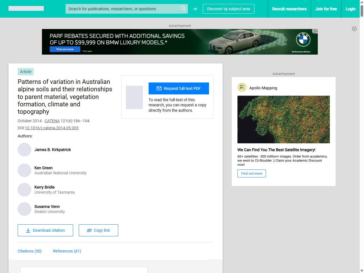 Preview of Patterns of variation in Australian alpine soils and their relationships to parent material, vegetation formation, climate and topography | Request PDF - ResearchGate, accessed August 3, 2025,