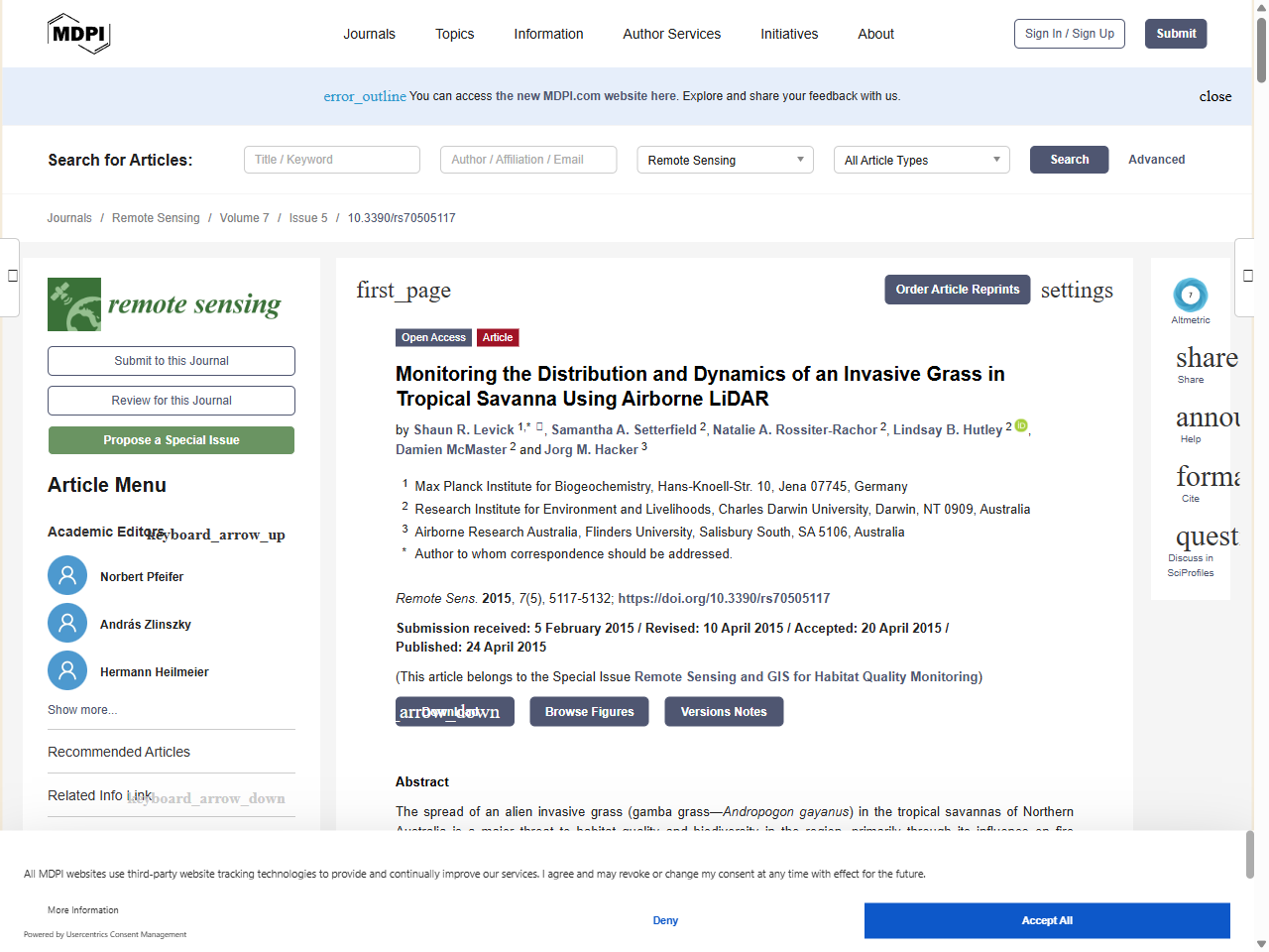 Preview of Monitoring the Distribution and Dynamics of an Invasive Grass in Tropical Savanna Using Airborne LiDAR - MDPI, accessed July 23, 2025, 