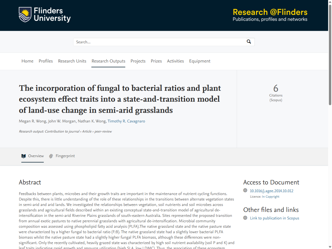 Preview of The incorporation of fungal to bacterial ratios and plant ecosystem effect traits into a state-and-transition model of land-use change in semi-arid grasslands - Research @ Flinders, accessed August 3, 2025