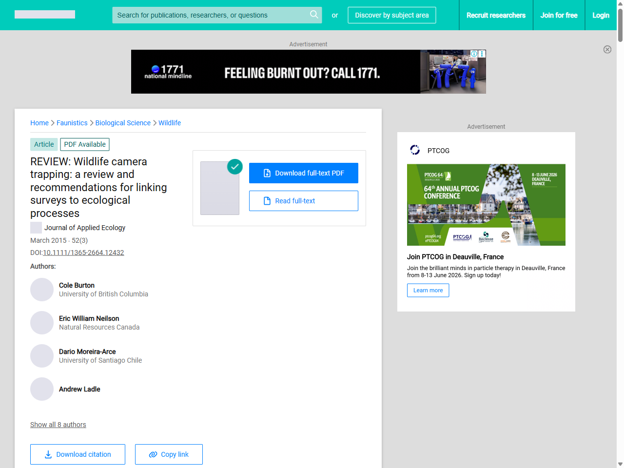 Preview of (PDF) REVIEW: Wildlife camera trapping: a review and recommendations for linking surveys to ecological processes - ResearchGate, accessed August 6, 2025