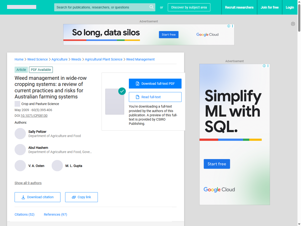 Preview of (PDF) Weed management in wide‐row cropping systems: a review of current practices and risks for Australian farming systems - ResearchGate, accessed July 7, 2025