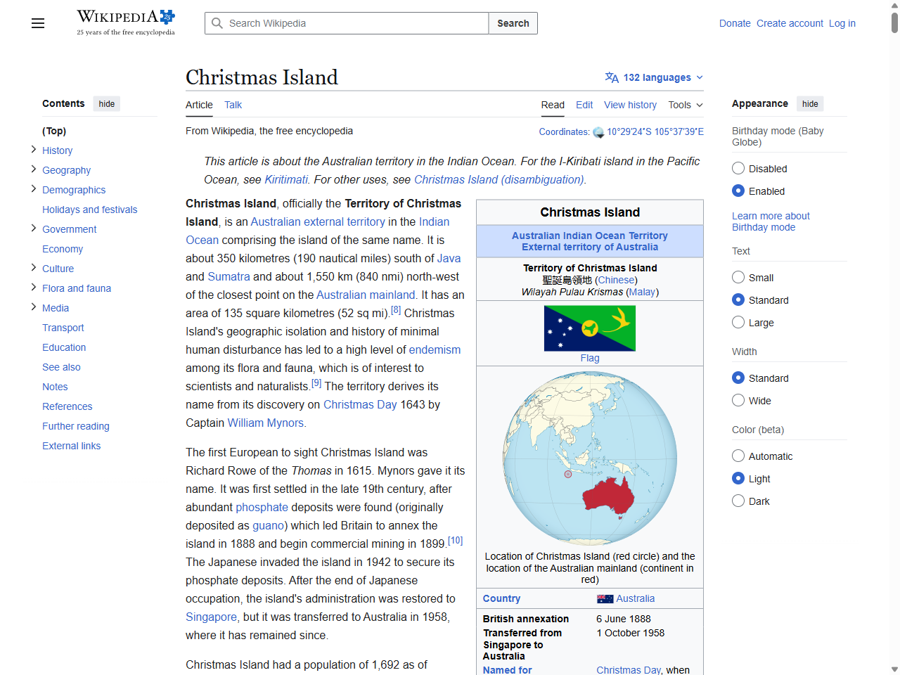 Preview of Christmas Island - Wikipedia, accessed August 2, 2025