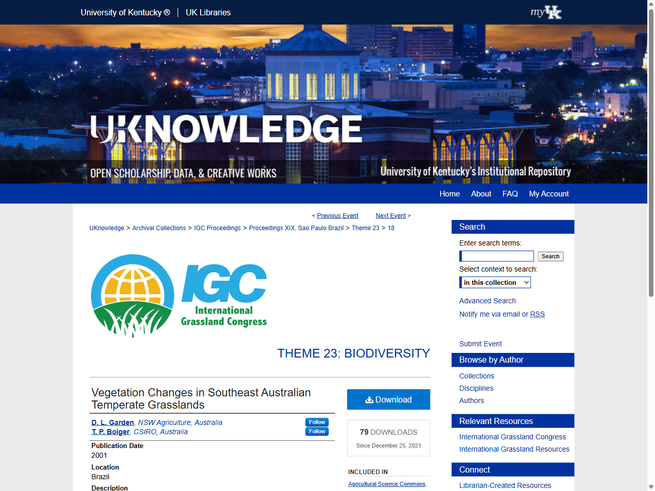 Preview of IGC Proceedings (1989-2023): Vegetation Changes in Southeast Australian Temperate Grasslands - UKnowledge, accessed August 12, 2025,