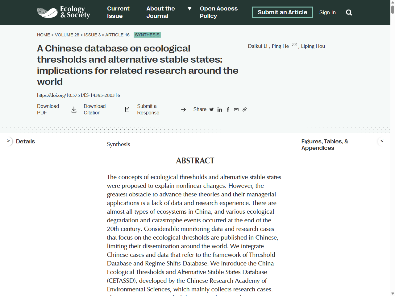 Preview of A Chinese database on ecological thresholds and alternative stable states: implications for related research around the world, accessed July 16, 2025, 
