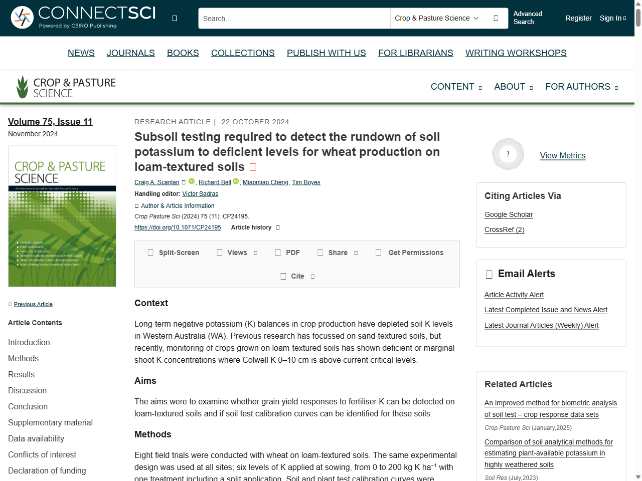 Preview of Subsoil testing required to detect the rundown of soil potassium to deficient levels for wheat production on loam-textured soils - CSIRO Publishing