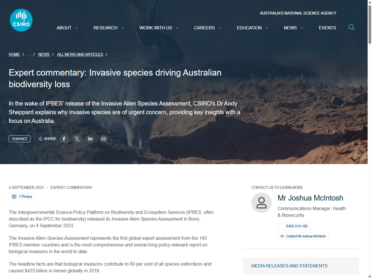 Preview of Expert commentary: Invasive species driving Australian biodiversity loss - CSIRO, accessed July 13, 2025