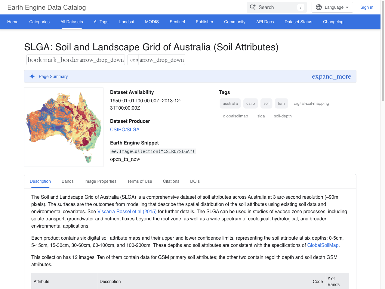 Preview of SLGA: Soil and Landscape Grid of Australia (Soil Attributes) | Earth Engine Data Catalog, accessed July 30, 2025,
