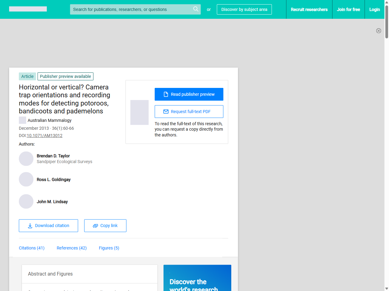 Preview of Horizontal or vertical? Camera trap orientations and recording modes for detecting potoroos, bandicoots and pademelons | Request PDF - ResearchGate