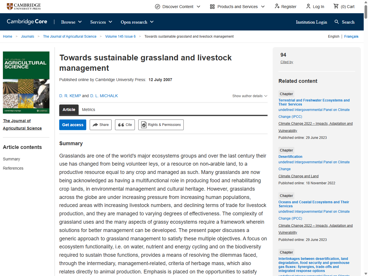 Preview of Towards sustainable grassland and livestock management | The Journal of Agricultural Science | Cambridge Core, accessed August 8, 2025