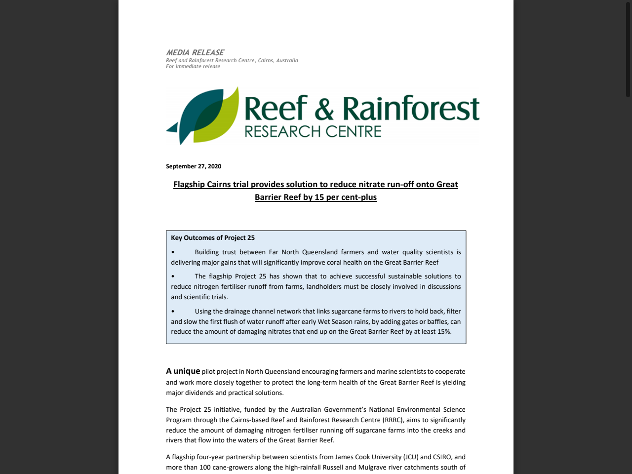 Preview of Flagship Cairns trial provides solution to reduce nitrate run-off onto ..., accessed July 18, 2025