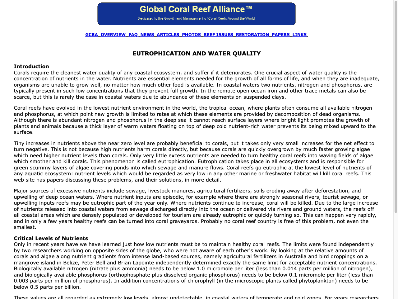 Preview of Eutrophication and Water quality - Global Coral Reef Alliance, accessed August 1, 2025
