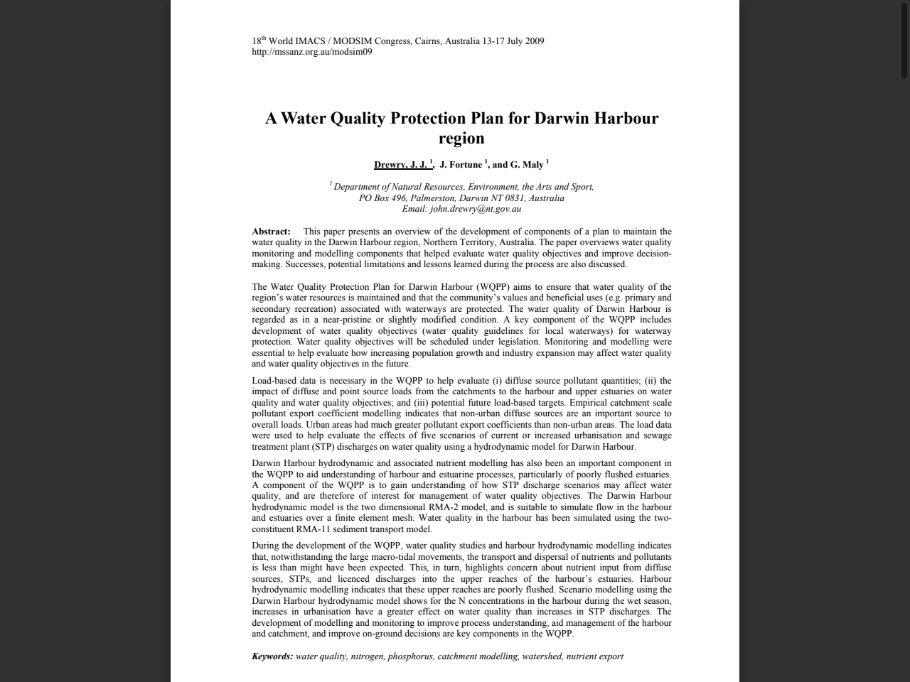 Preview of A Water Quality Protection Plan for Darwin Harbour region - MSSANZ